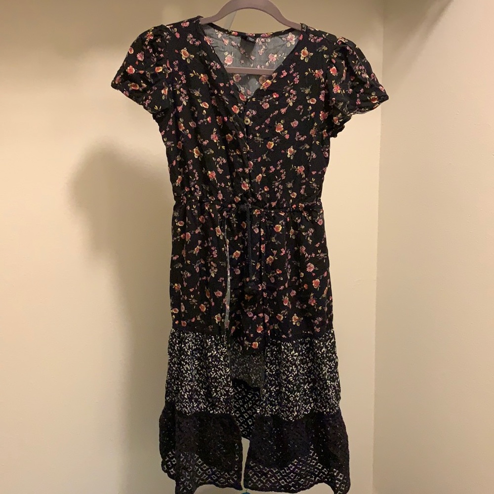 Art Class black floral shorts split front romper